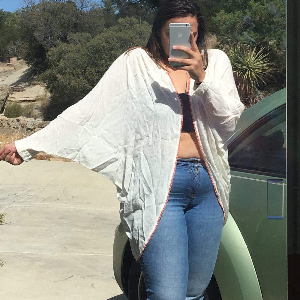 Light White Cardigan with Orange Threading